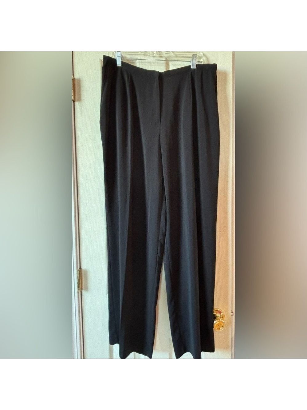 Norton Mcnaughton Black Wide Leg Pant Slash Pockets Front Zip Back Elastic Sz 16